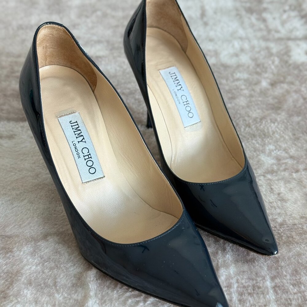 Jimmy Choo Agnes Navy Patent Leather Pumps 36.5 (Runs Small)